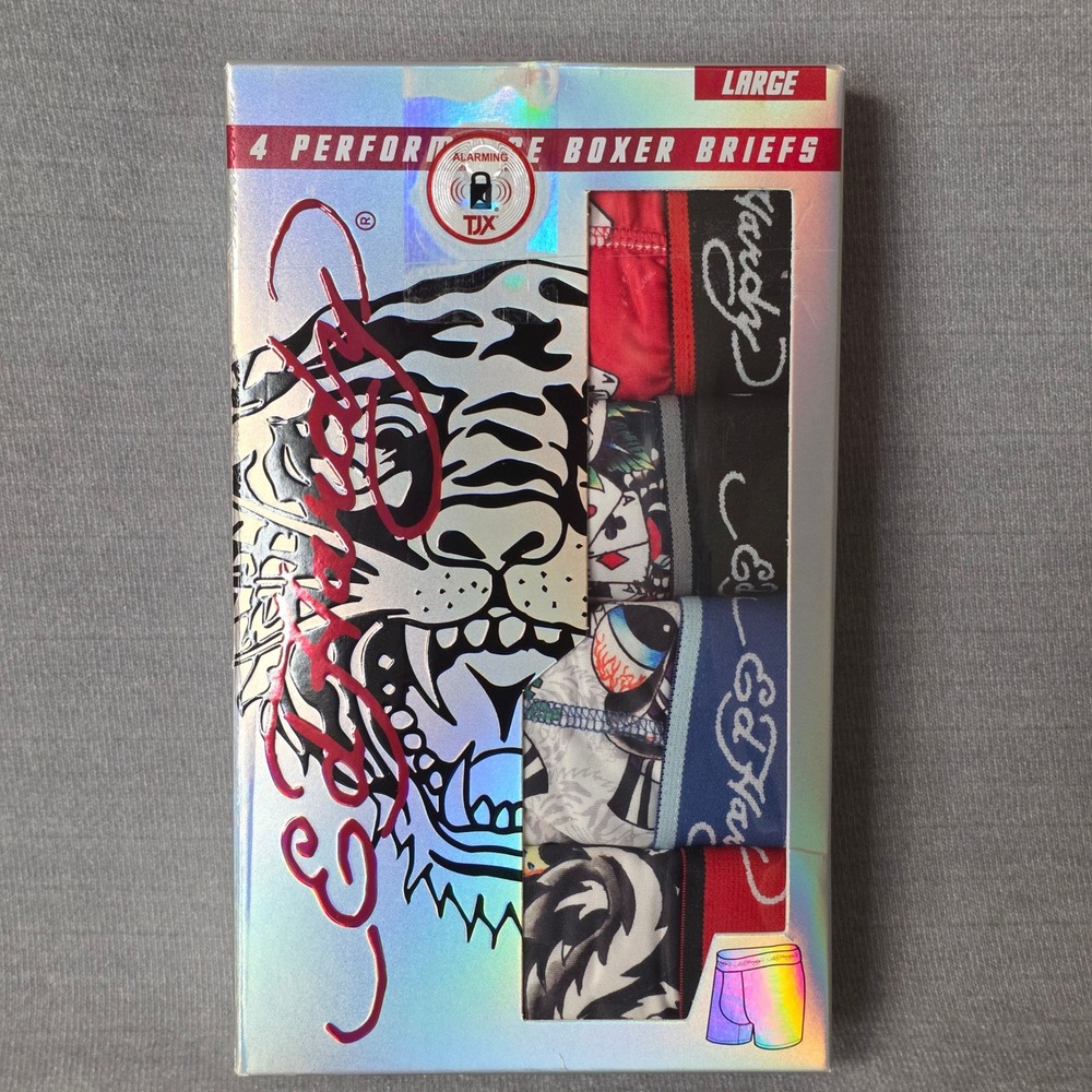Ed Hardy Boxer Briefs Mens Large Multicolor 4-Pack Performance Tattoo Art New‎